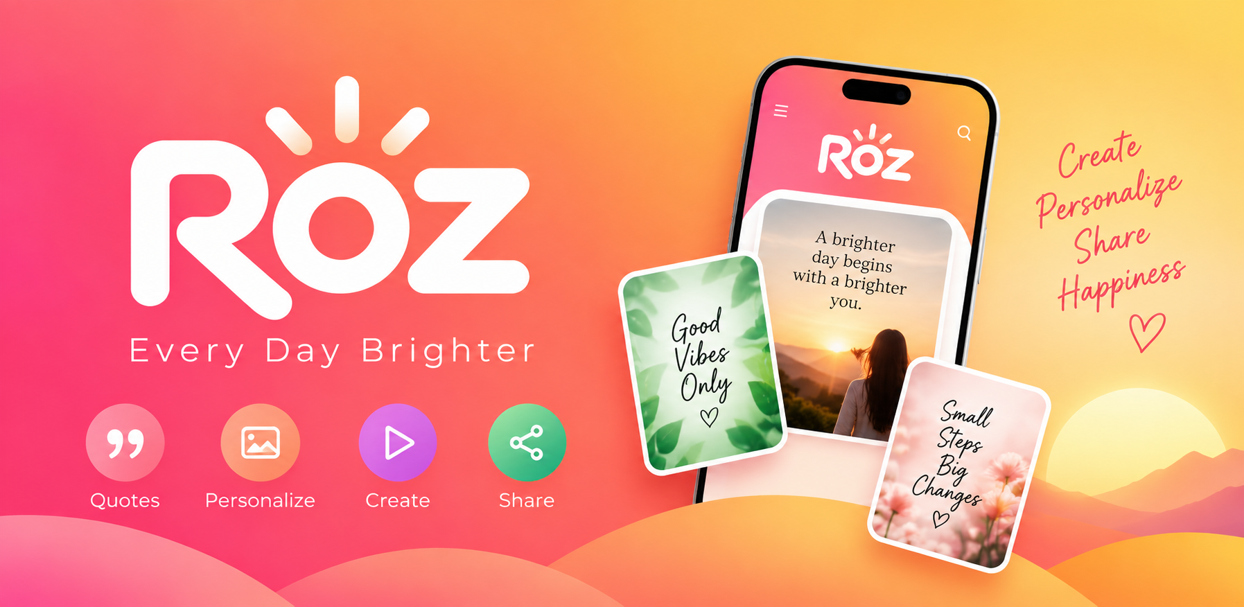 Roz AI feature graphic — Personalize. Share. Every Day.